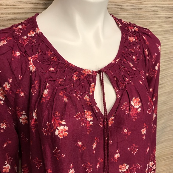 Lucky Brand Magenta Floral Boho Peasant Shirt E1 - Picture 2 of 7